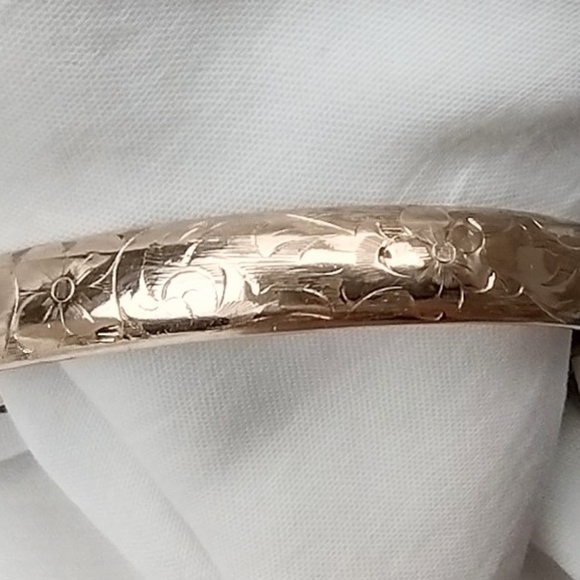 Antique Monogrammed HEJ Floral Golden Cuff Hinged Bracelet By A & Z  1/10 Gold - Picture 2 of 11